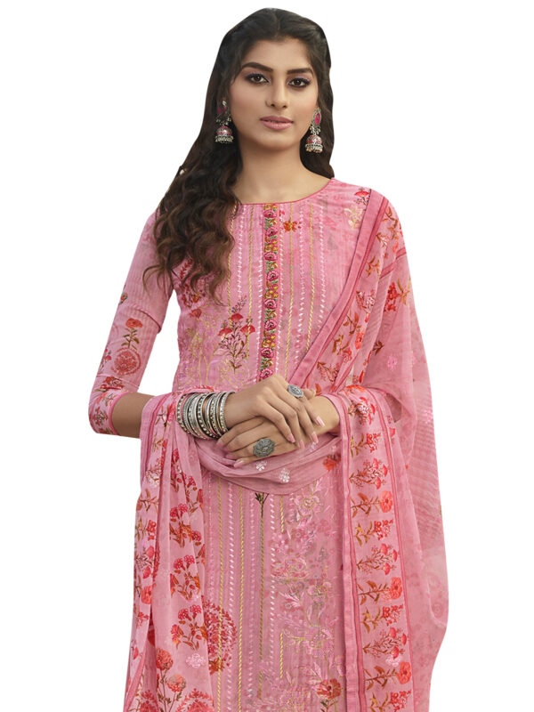 Stylee Lifestyle Pink Georgette Embroidered Dress Material