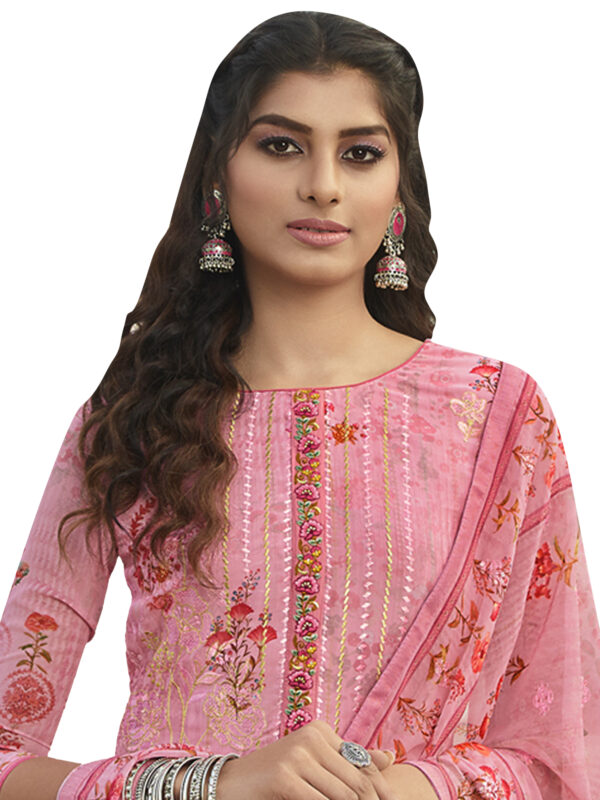 Stylee Lifestyle Pink Georgette Embroidered Dress Material