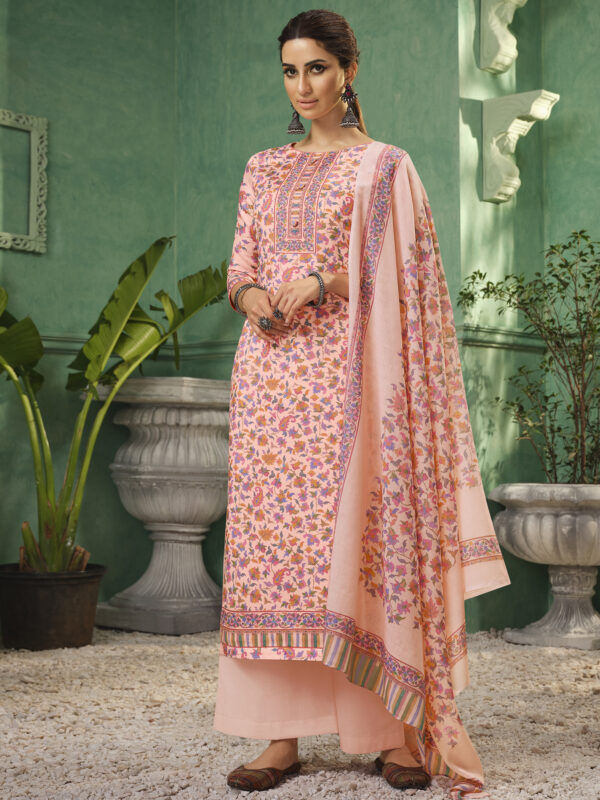 Stylee Lifestyle Pink Jam Satin Printed Dress Material