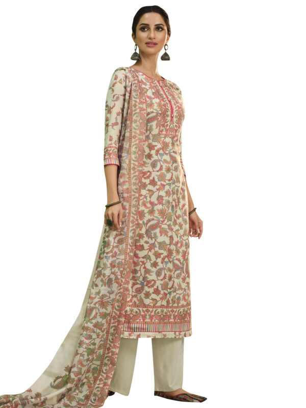 Stylee Lifestyle Cream Jam Satin Printed Dress Material