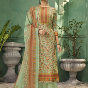 Stylee Lifestyle Green Jam Satin Printed Dress Material