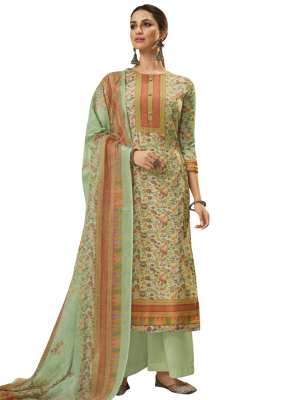 Stylee Lifestyle Green Jam Satin Printed Dress Material