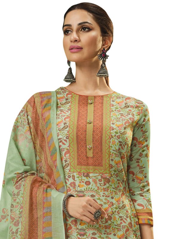 Stylee Lifestyle Green Jam Satin Printed Dress Material