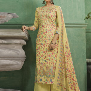 Stylee Lifestyle Yellow Jam Satin Printed Dress Material