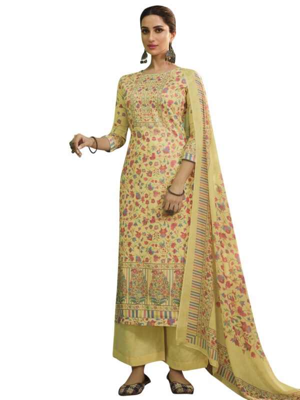 Stylee Lifestyle Yellow Jam Satin Printed Dress Material