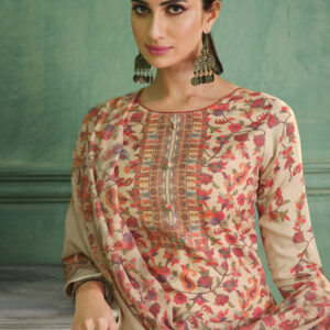 Stylee Lifestyle Beige Jam Satin Printed Dress Material