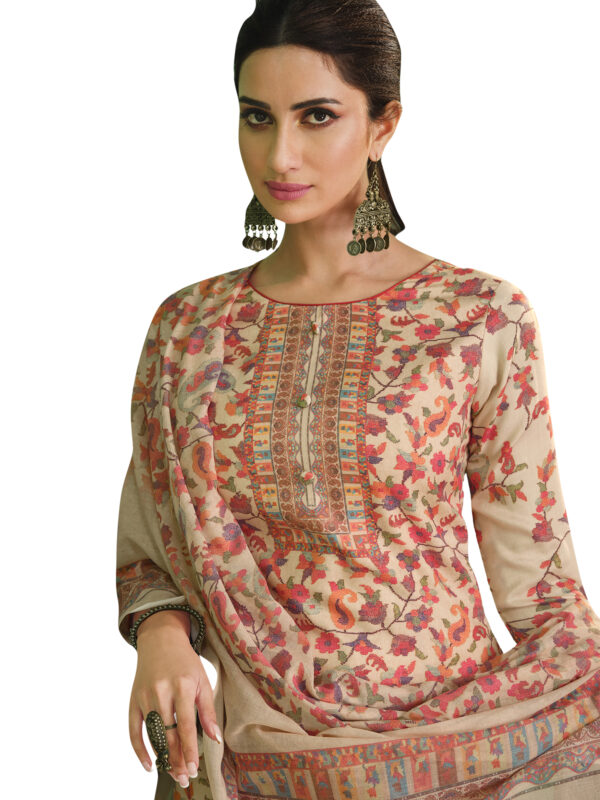 Stylee Lifestyle Beige Jam Satin Printed Dress Material