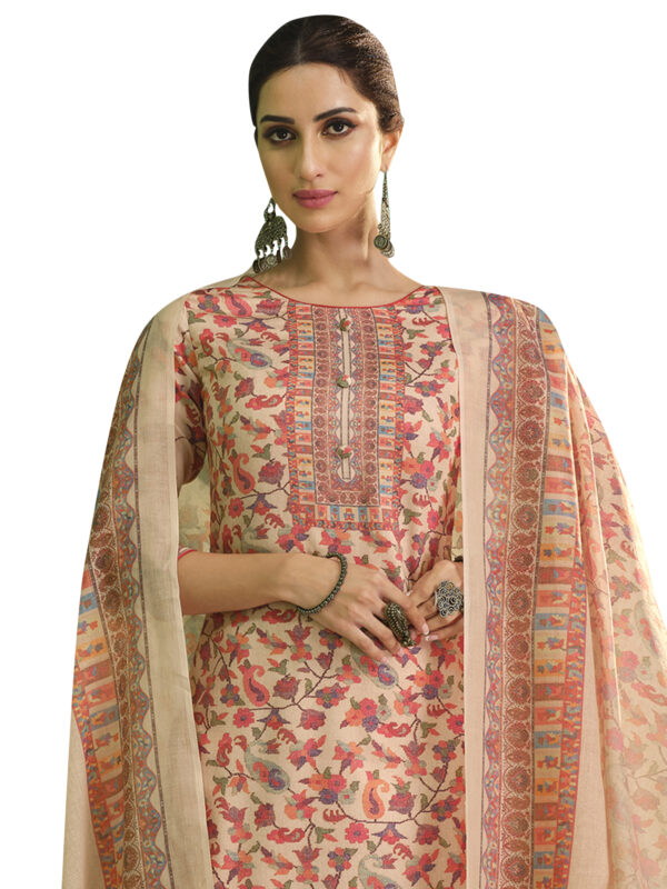 Stylee Lifestyle Beige Jam Satin Printed Dress Material