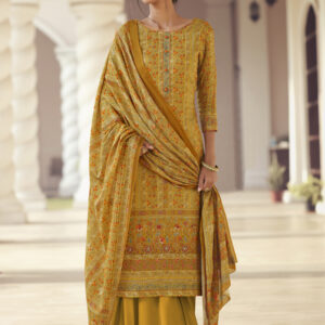 Stylee Lifestyle Yellow Jam Satin Printed Dress Material