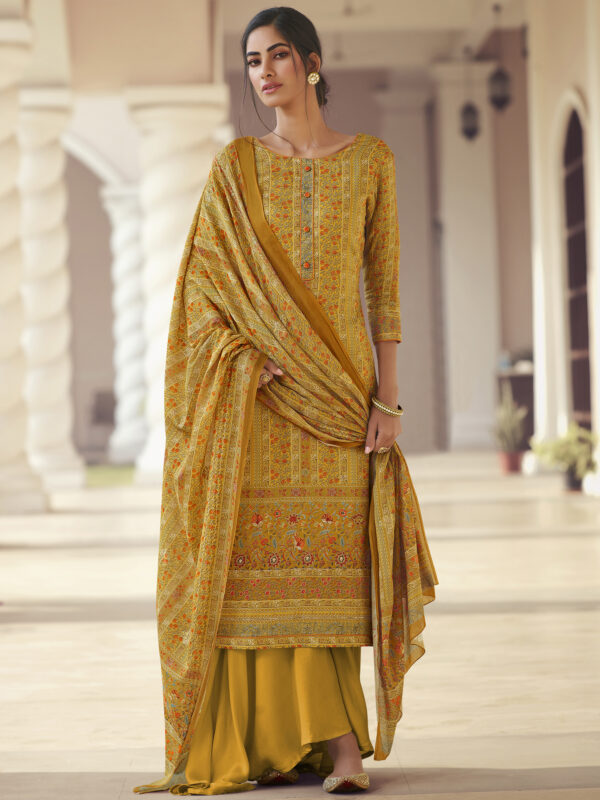 Stylee Lifestyle Yellow Jam Satin Printed Dress Material