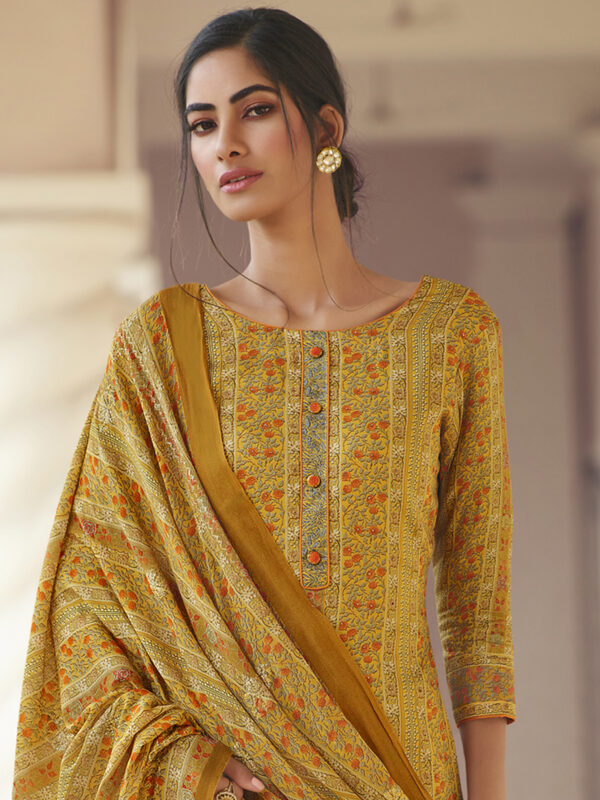 Stylee Lifestyle Yellow Jam Satin Printed Dress Material