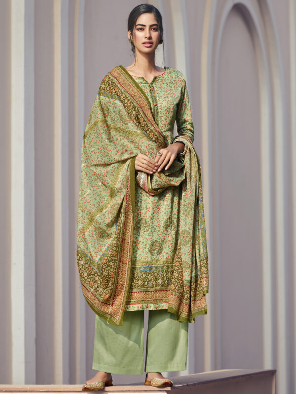 Stylee Lifestyle Green Jam Satin Printed Dress Material