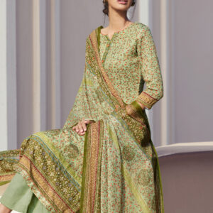 Stylee Lifestyle Green Jam Satin Printed Dress Material