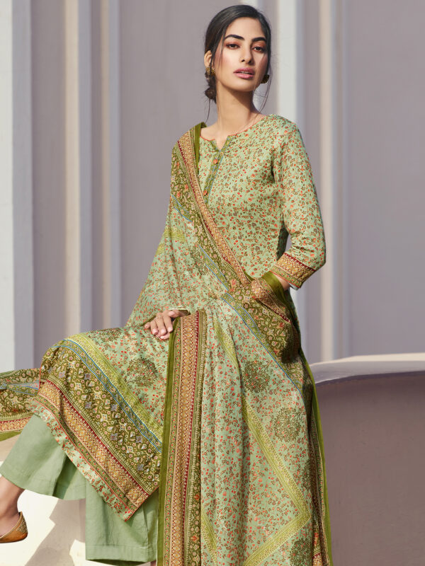 Stylee Lifestyle Green Jam Satin Printed Dress Material