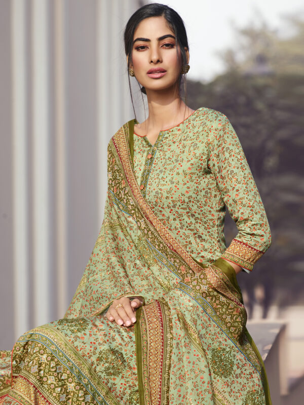 Stylee Lifestyle Green Jam Satin Printed Dress Material