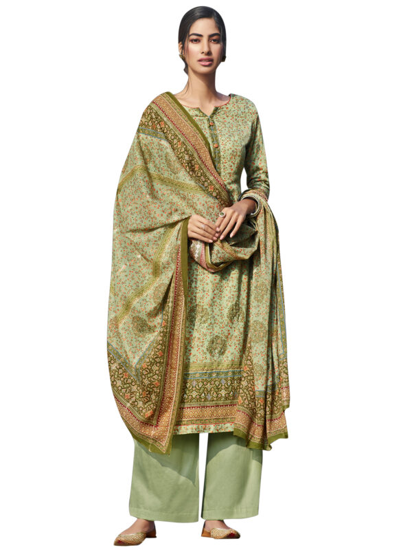 Stylee Lifestyle Green Jam Satin Printed Dress Material