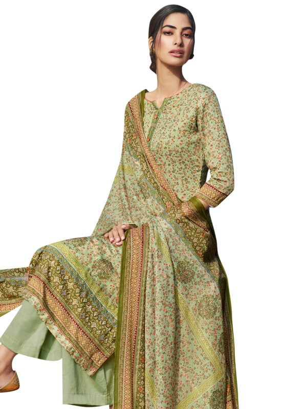 Stylee Lifestyle Green Jam Satin Printed Dress Material