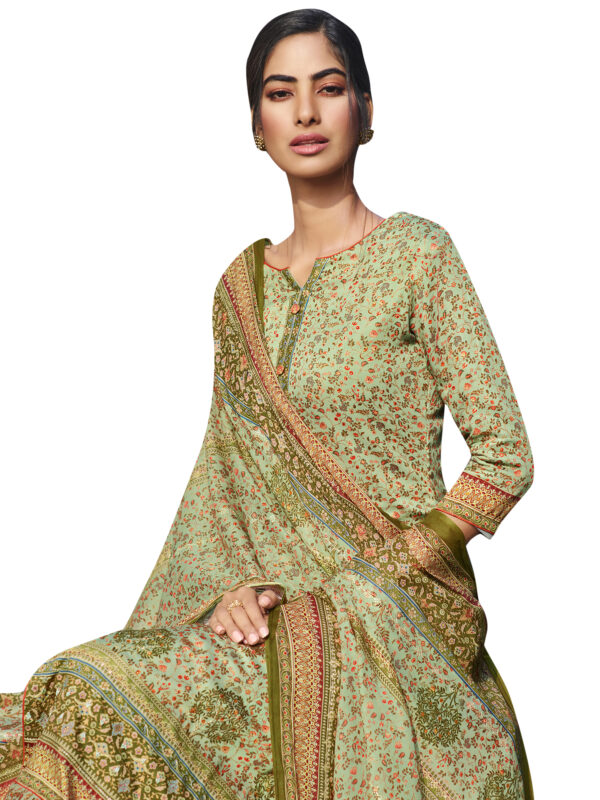 Stylee Lifestyle Green Jam Satin Printed Dress Material