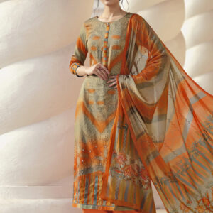 Stylee Lifestyle Orange Jam Satin Printed Dress Material