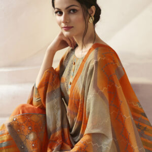 Stylee Lifestyle Orange Jam Satin Printed Dress Material