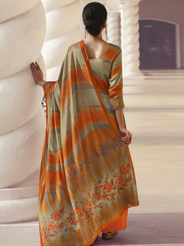 Stylee Lifestyle Orange Jam Satin Printed Dress Material