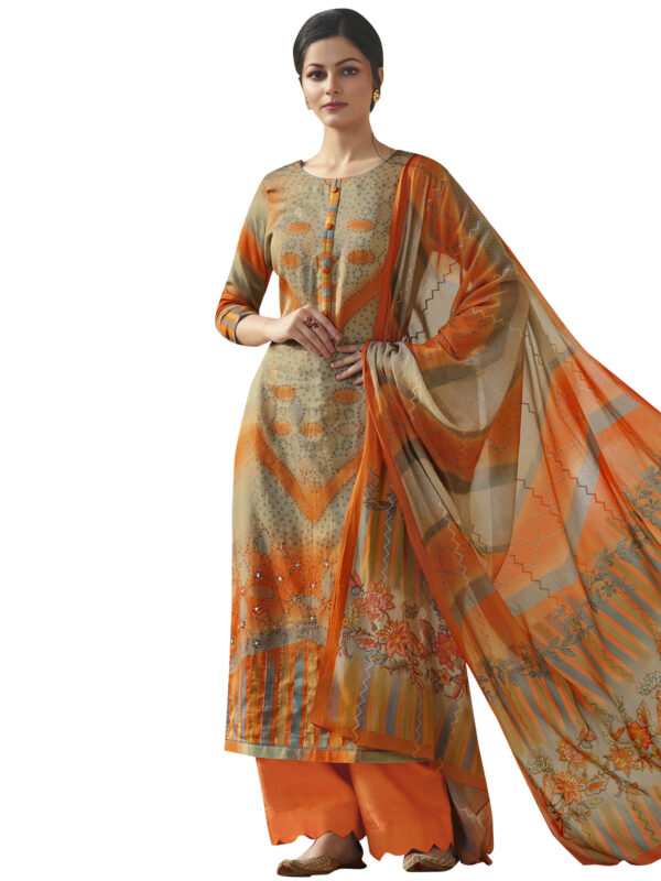 Stylee Lifestyle Orange Jam Satin Printed Dress Material