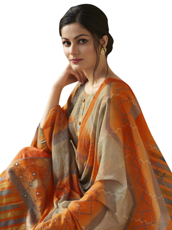 Stylee Lifestyle Orange Jam Satin Printed Dress Material