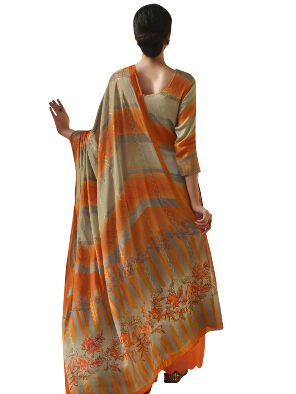 Stylee Lifestyle Orange Jam Satin Printed Dress Material