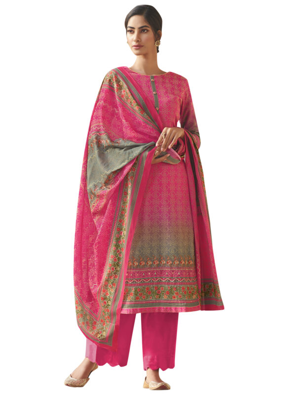 Stylee Lifestyle Pink Jam Satin Printed Dress Material