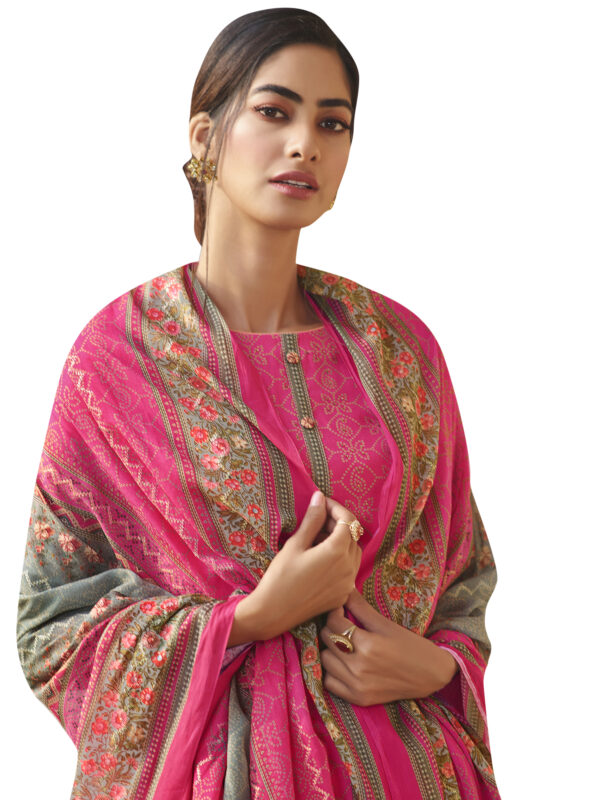 Stylee Lifestyle Pink Jam Satin Printed Dress Material