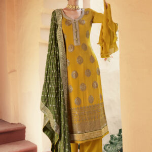 Stylee Lifestyle Yellow Chinon Chiffon Embroidered Dress Material