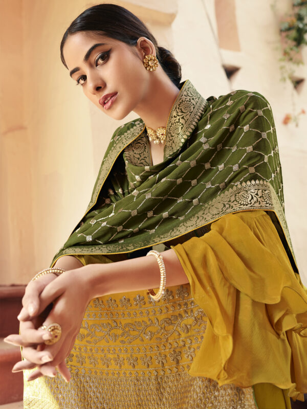 Stylee Lifestyle Yellow Chinon Chiffon Embroidered Dress Material