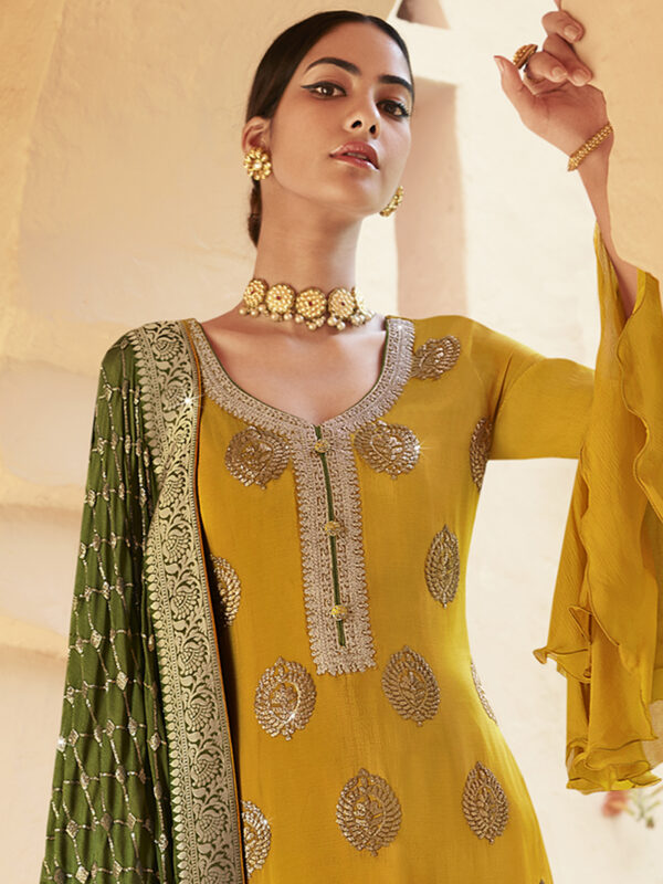 Stylee Lifestyle Yellow Chinon Chiffon Embroidered Dress Material