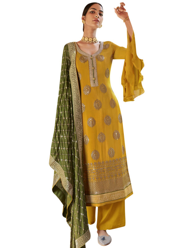 Stylee Lifestyle Yellow Chinon Chiffon Embroidered Dress Material