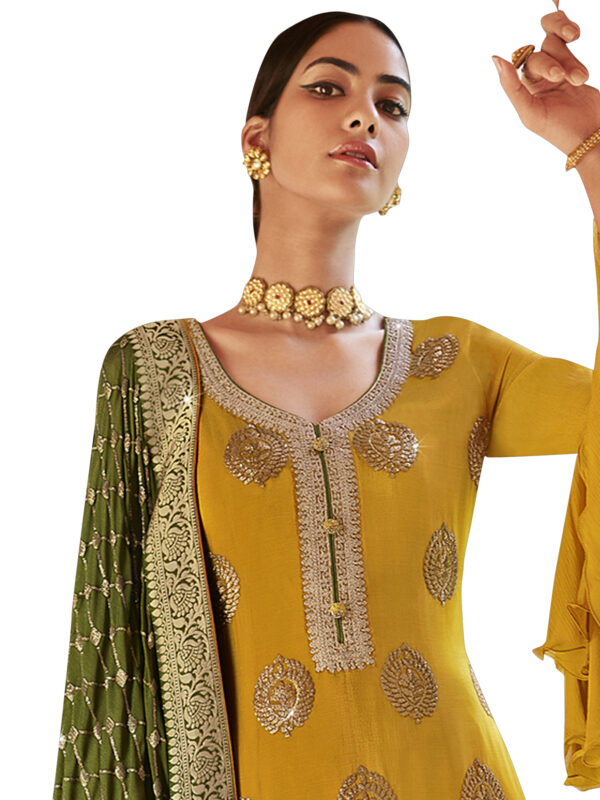 Stylee Lifestyle Yellow Chinon Chiffon Embroidered Dress Material