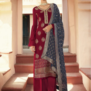 Stylee Lifestyle Maroon Chinon Chiffon Embroidered Dress Material