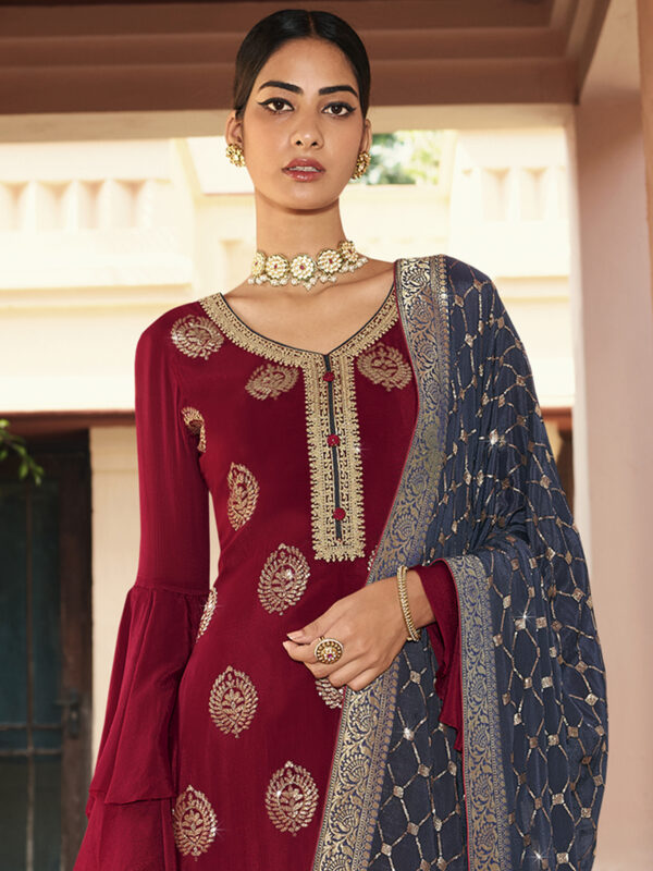 Stylee Lifestyle Maroon Chinon Chiffon Embroidered Dress Material