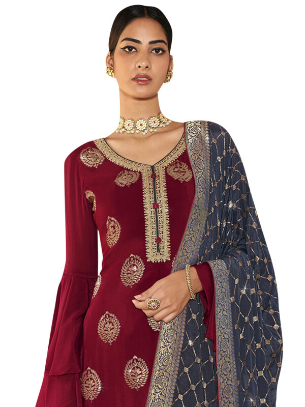 Stylee Lifestyle Maroon Chinon Chiffon Embroidered Dress Material