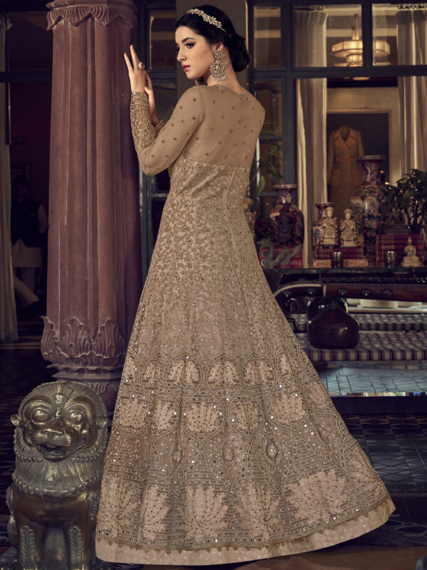 Stylee Lifestyle Beige Net Embroidered Dress Material