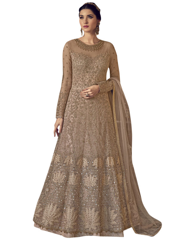 Stylee Lifestyle Beige Net Embroidered Dress Material