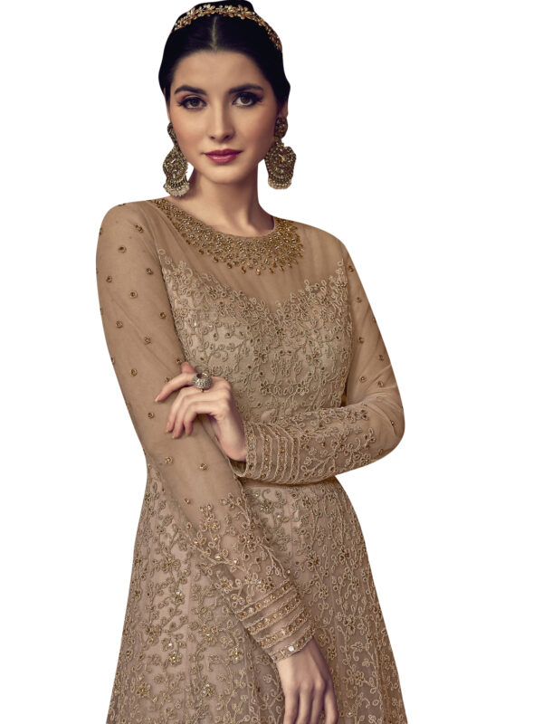 Stylee Lifestyle Beige Net Embroidered Dress Material