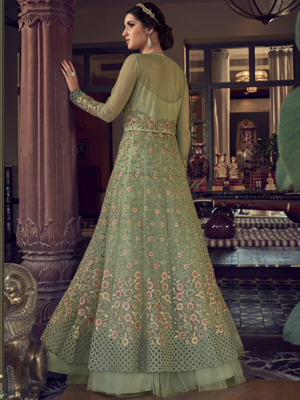 Stylee Lifestyle Green Net Embroidered Dress Material