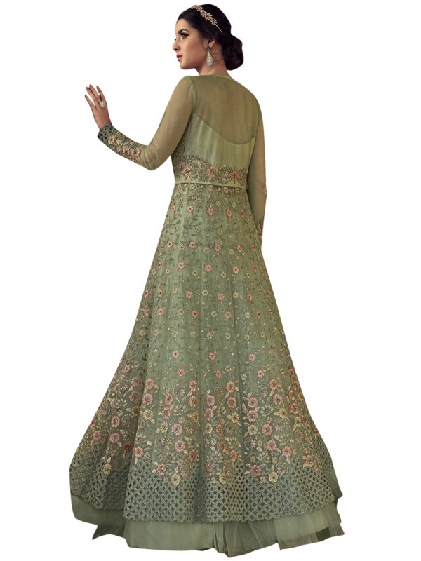 Stylee Lifestyle Green Net Embroidered Dress Material