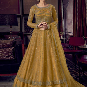 Stylee Lifestyle Yellow Net Embroidered Dress Material