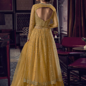 Stylee Lifestyle Yellow Net Embroidered Dress Material
