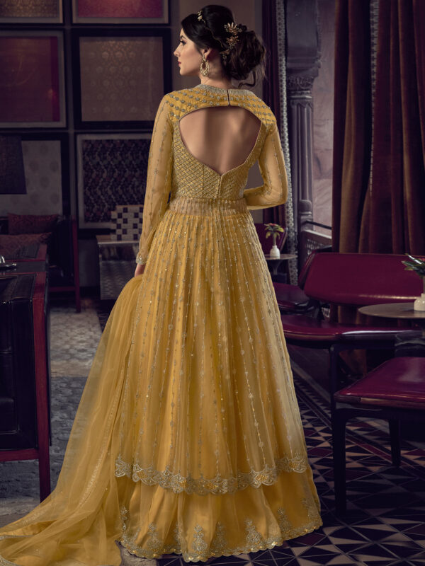 Stylee Lifestyle Yellow Net Embroidered Dress Material