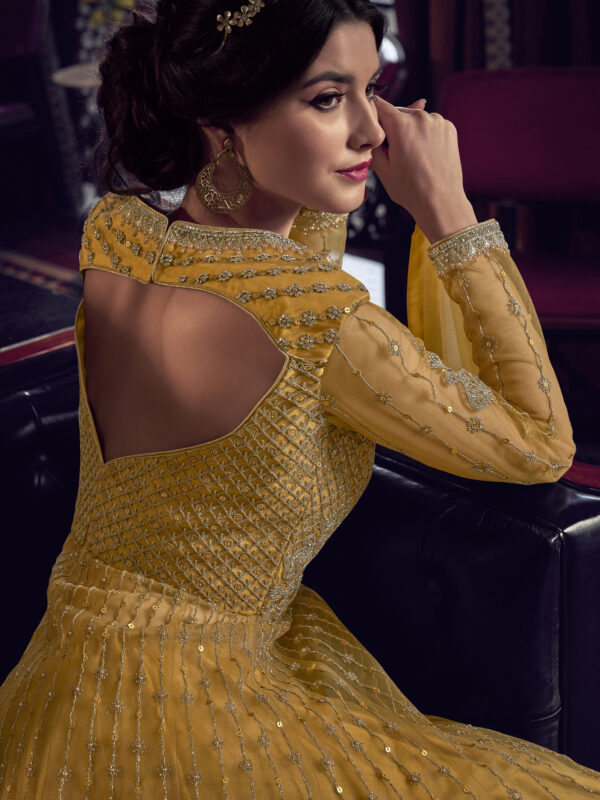 Stylee Lifestyle Yellow Net Embroidered Dress Material