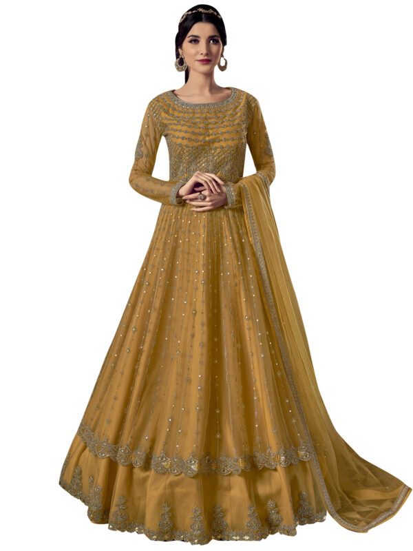 Stylee Lifestyle Yellow Net Embroidered Dress Material