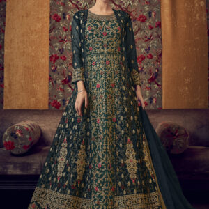 Stylee Lifestyle Green Net Embroidered Dress Material