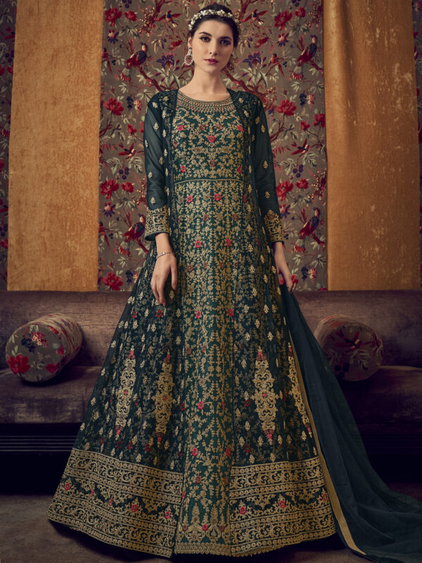 Stylee Lifestyle Green Net Embroidered Dress Material